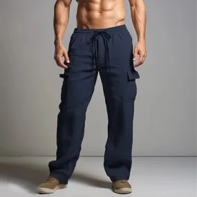 Wiaofellas  -  Vintage Solid Color Cotton Linen Trousers Men Streetwear Fashion Drawstring Pockets Cargo Pants Mens Spring Summer Casual Pants