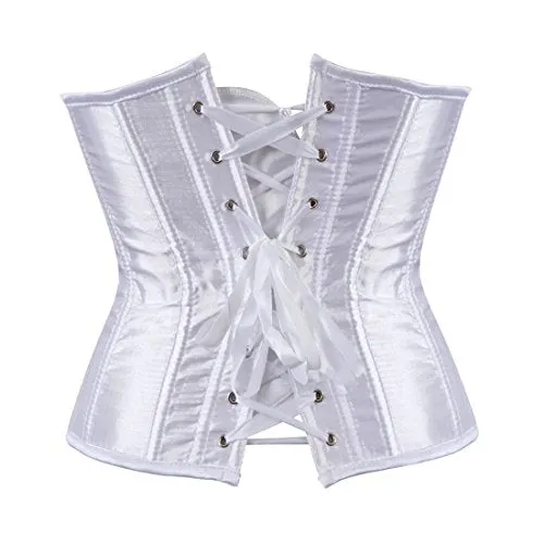 Zhitunemi Women's Satin Underbust Corset Bustier Waist Training Cincher Plus Size Medium White